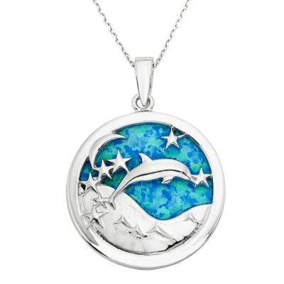 Sterling Silver Dophin, Ocean, Moon Pendant Set