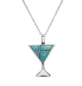 Sterling & Larimar Martini Glass Pendant Set