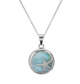 Sterling & Larimar Round Starfish Pendant Set