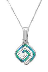 Sterling & Blue Opal Square Swirl Pendant Set