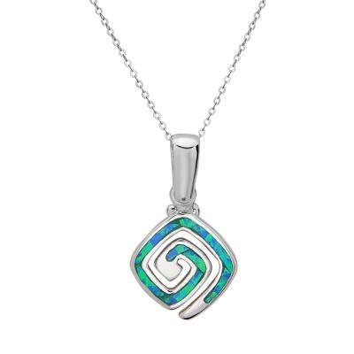 Sterling & Blue Opal Square Swirl Pendant Set