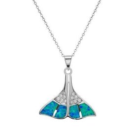 Sterling & Blue Opal Whale Tail Pendant Set