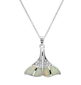 Sterling & White Opal Whale Tail Pendant Set