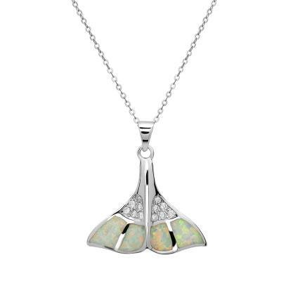 Sterling & White Opal Whale Tail Pendant Set