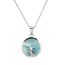 Sterling Silver & Larimar Palm Tree Pendant Set