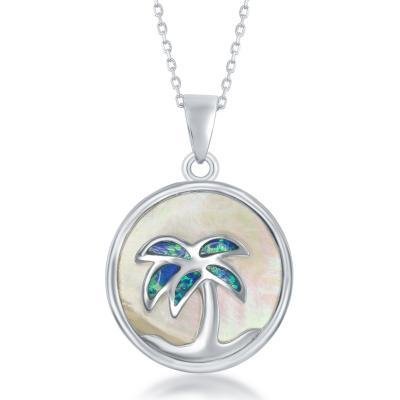 Sterling & Mother of Pearl Palm Tree Pendant Set