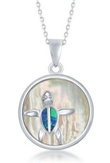 SS Mother of Pearl & Opal Turtle Pendant