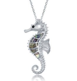 Sterling Silver Abalone Seahorse Pendant Set