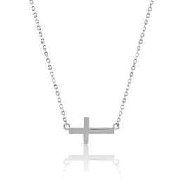 Sterling Silver Small Side-set Cross Necklace