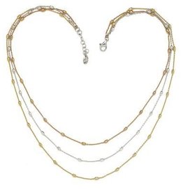 Sterling Silver Tri-Color Triple Chain Necklace