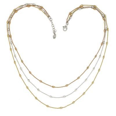Sterling Silver Tri-Color Triple Chain Necklace