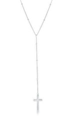 CLAL-3878H SS 16"+2" BEADED CHAIN W/CROSS NECKLACE
