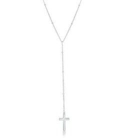 CLAL-3878H SS 16"+2" BEADED CHAIN W/CROSS NECKLACE