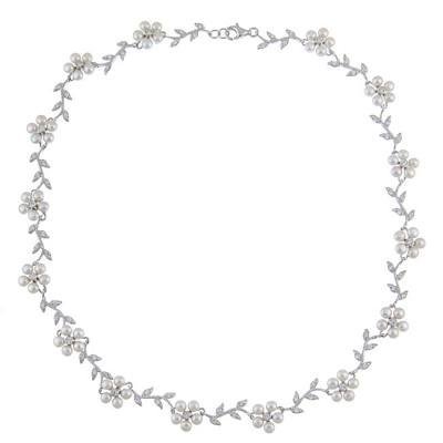 CLAM-3215H SS PEARL & CZ 17" NECKLACE