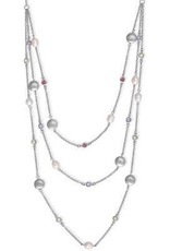 CLAM-3745H SS 18"+2" TRIPLE STRAND CZ, PEARL,CIRCLE NECK
