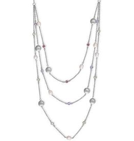 CLAM-3745H SS 18"+2" TRIPLE STRAND CZ, PEARL,CIRCLE NECK