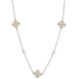 CLAM-4452H  SS 36" GP W/CZ FLOWERS NECKLACE