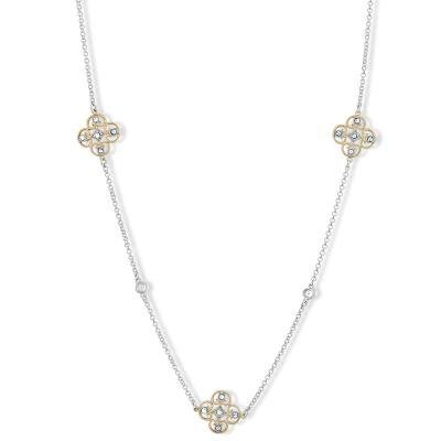 CLAM-4452H  SS 36" GP W/CZ FLOWERS NECKLACE