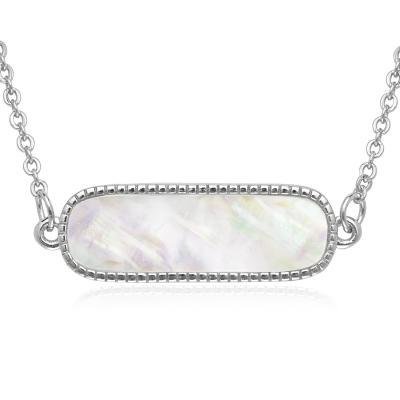 CLAM-5019H SS 16"+2" OVAL MOP BAR NECKLACE