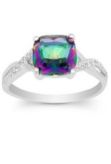 CLAW-9863-6H SS SQ RAINBOW CZ RING SZ 6