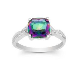 CLAW-9863-6H SS SQ RAINBOW CZ RING SZ 6