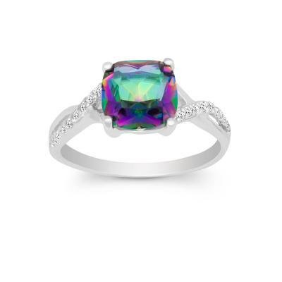 CLAW-9863-6H SS SQ RAINBOW CZ RING SZ 6