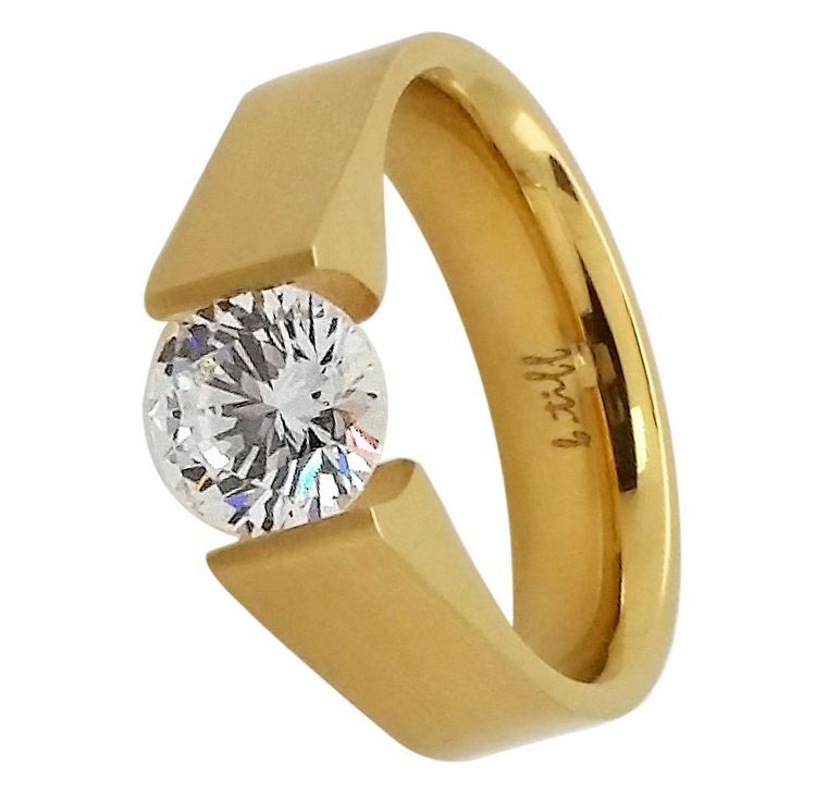 Stainless Steel Tension Set Ring Tiff New York B Round Cut