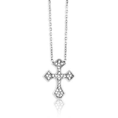 CLAM-4181H SS CZ CROSS W/CHAIN PEND