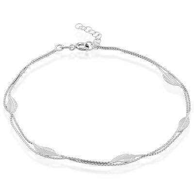 CLAR-9123H SS DBL STRAND LEAF ANKLET 9"+1"