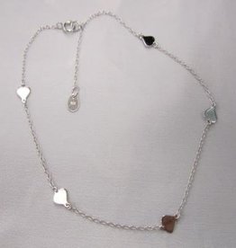 CLAR-9132H SS SHINY FLAT HEART ANKLET 9"+1"