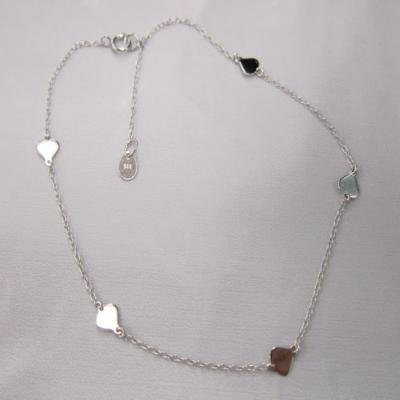 CLAR-9132H SS SHINY FLAT HEART ANKLET 9"+1"