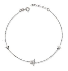 CLAR-9139H SS SHINY CZ STAR ANKLET 9"+1"