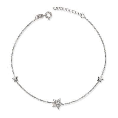 CLAR-9139H SS SHINY CZ STAR ANKLET 9"+1"