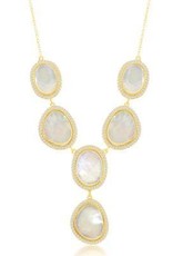 CLAM-5555H SS/GP MOP CZ NECK 17"+3"