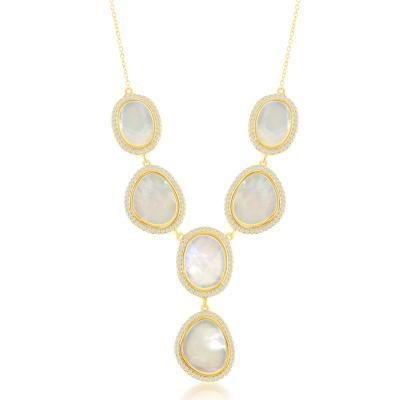CLAM-5555H SS/GP MOP CZ NECK 17"+3"