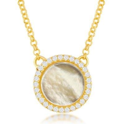 CLAM-5554H SS /GP MOP CZ NECK 16"+2"