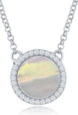CLAM-5553H SS ROUND MOP/CZ NECK 16"+2"