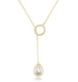CLAM-5539-GPH SS/GP FW/PRL CZ DROP NECK