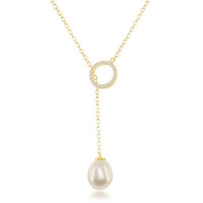 CLAM-5539-GPH SS/GP FW/PRL CZ DROP NECK