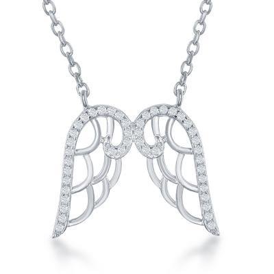 CLAM-5502H SS CZ ANGEL WING NECK 16"+1"