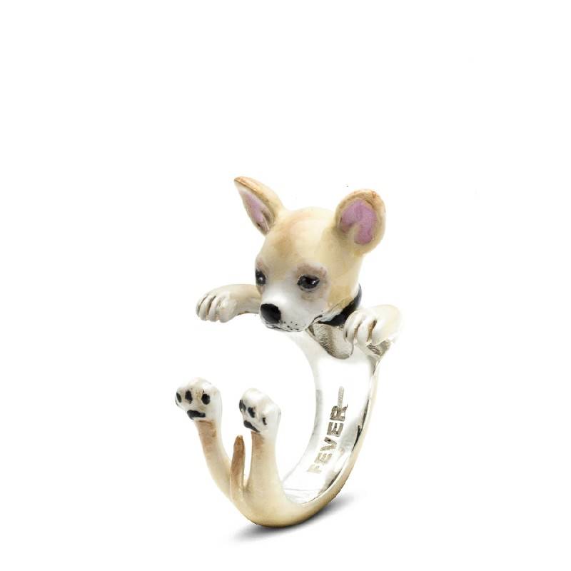 Coles of London Dog Fever Enameled Sterling Chihuahua Hug Ring