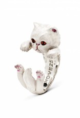 Coles of London Cat Fever White Enamel Persian Silver Hug Ring