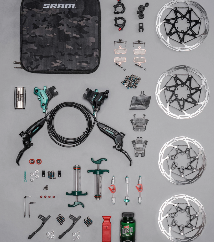 Sram Sram Motive Ultimate Stealth Expert MTB Hydraulic Disc Brake Pair Teal Kit