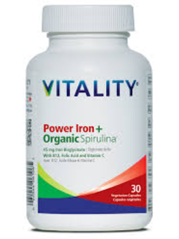 Vitality Vitality Power Iron + Organic Spirulina 30 vcaps