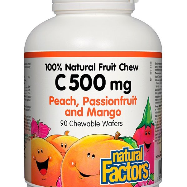 Natural Factors Natural Factors 100% Natural Fruit Chew C 500mg Peach, Passionfruit & Mango 90 chewable