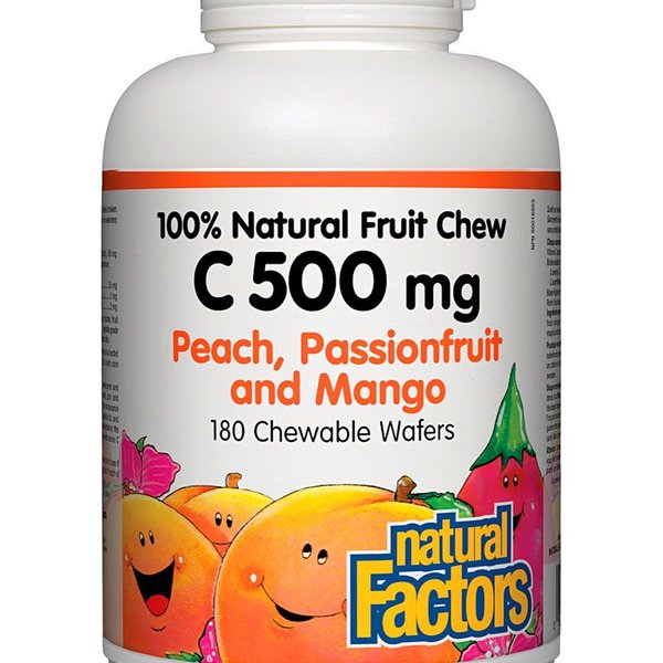 Natural Factors Natural Factors 100% Natural Fruit Chew C 500mg Peach, Passionfruit & Mango 180 chewable
