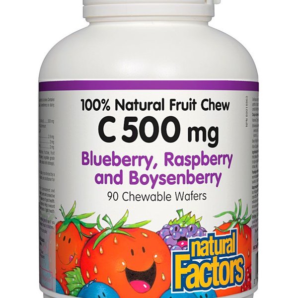 Natural Factors Natural Factors 100% Natural Fruit Chew C 500mg Blueberry, Raspberry & Boysenberry 90 chewable
