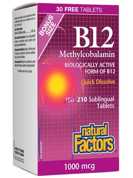 Natural Factors Natural Factors Vitamin B12 Methylcobalamin 1000mcg Bonus 210 tabs