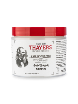Thayers Natural Remedies Thayer's Original Witch Hazel with Aloe Vera Astringent 60 pads
