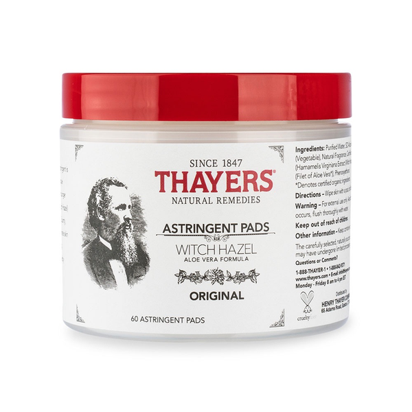 Thayers Natural Remedies Thayer's Original Witch Hazel with Aloe Vera Astringent 60 pads